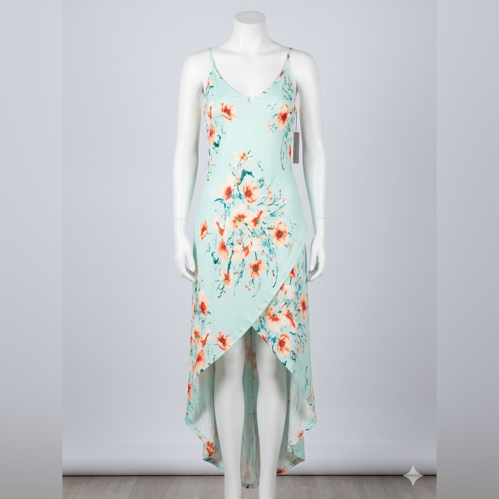 Floral Mint High-Low Slip Dress